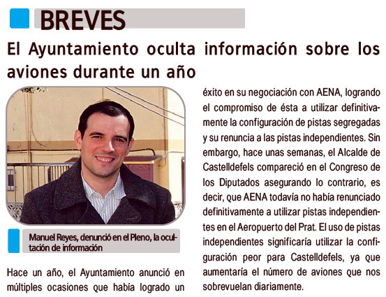 Artculo de Manuel Reyes (Concejal del PP de Castelldefels) publicado en 'La Voz' explicando que el alcalde de Castelldefels ha reconocido que las pistas segregadas no son definitivas contradiciendo as lo que haban anunciado justo un ao atrs (Marzo de 2010)